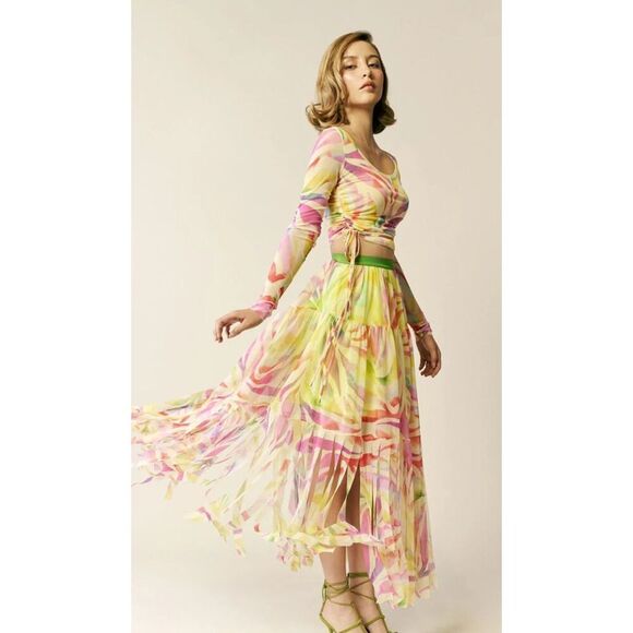 PRABAL GURUNG Falda Midi Multicolor Skirt in Multi Color NWT Size Small - Picture 2 of 8